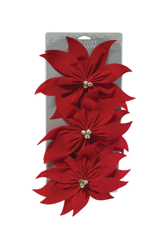 Impact Innovations 176 Fabric Poinsettias Ornament With Mini Jingle Bells