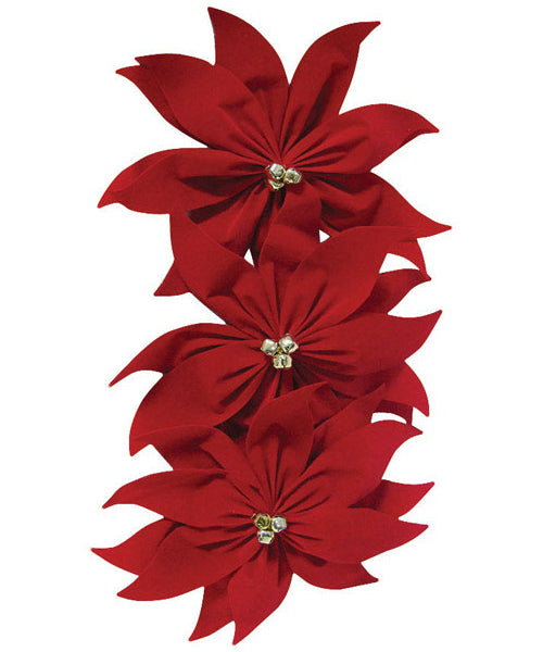 Impact Innovations 176 Fabric Poinsettias Ornament With Mini Jingle Bells