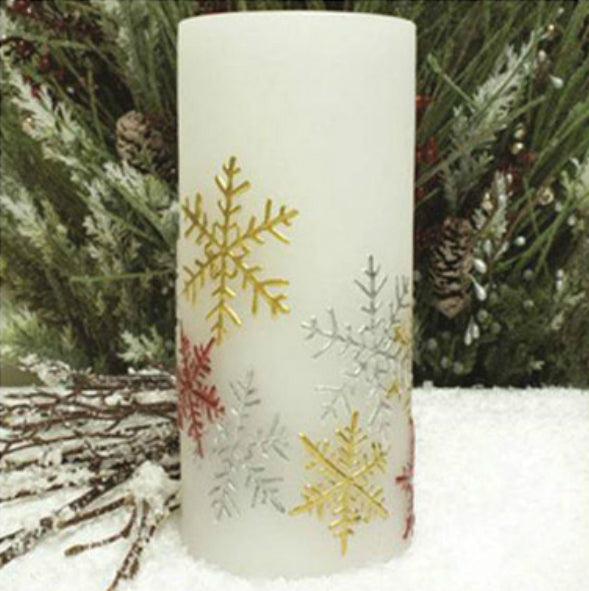 Inglow CGT10638WH00 Flameless Snowflake Pillar Candle With Timer, 3" x 6"
