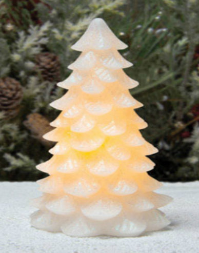 Inglow CGT26278WHGL Flameless Glitter Wax Christmas Tree Candle With Timer, 8"