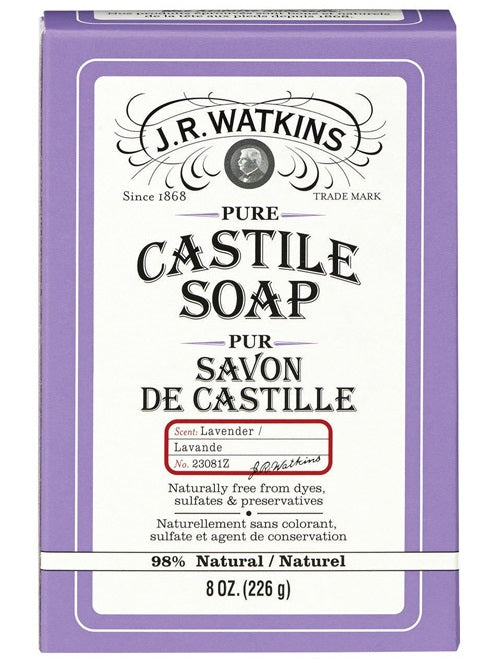 J.R. Watkins 23081 Pure Castile Bar Soap, 8 Oz, Lavender Scent