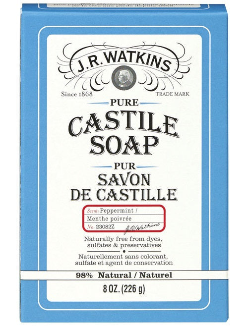 J.R. Watkins 23082 Pure Castile Bar Soap, 8 Oz, Peppermint Scent