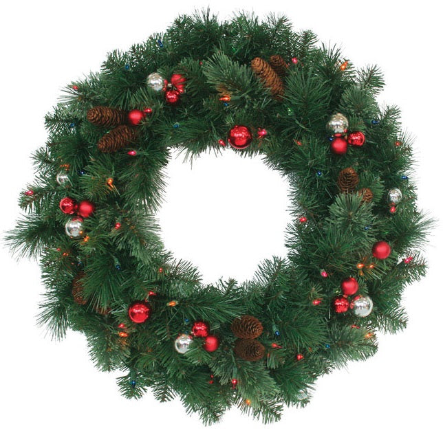 J&J Seasonal BHV-426-30 Prelit Artificial Brookhaven Wreath, 30"