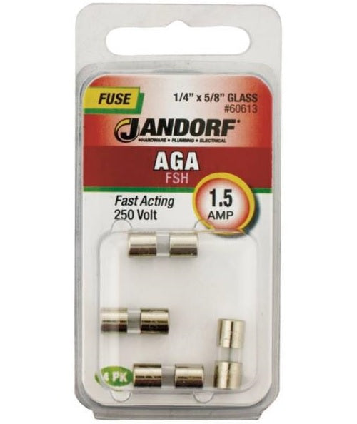 Jandorf 60613 AGA Series Fast-Acting Glass Tube Fuse, 1.5 Amp, 250 Volts