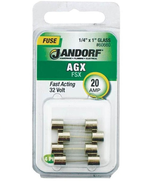Jandorf 60660 AGX Glass Tube Fuse, 20 Amp