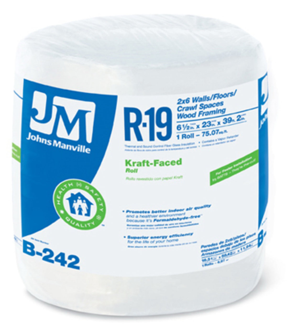 Johns Manville 90003720 Fiberglass Insulation Kraft Roll, 23" x 39'