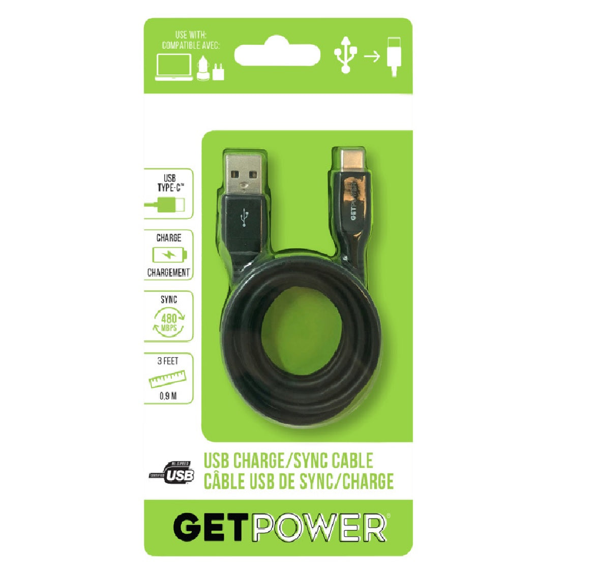 Get Power GP-USB-USBC Sync USB Cable, 3 Feet