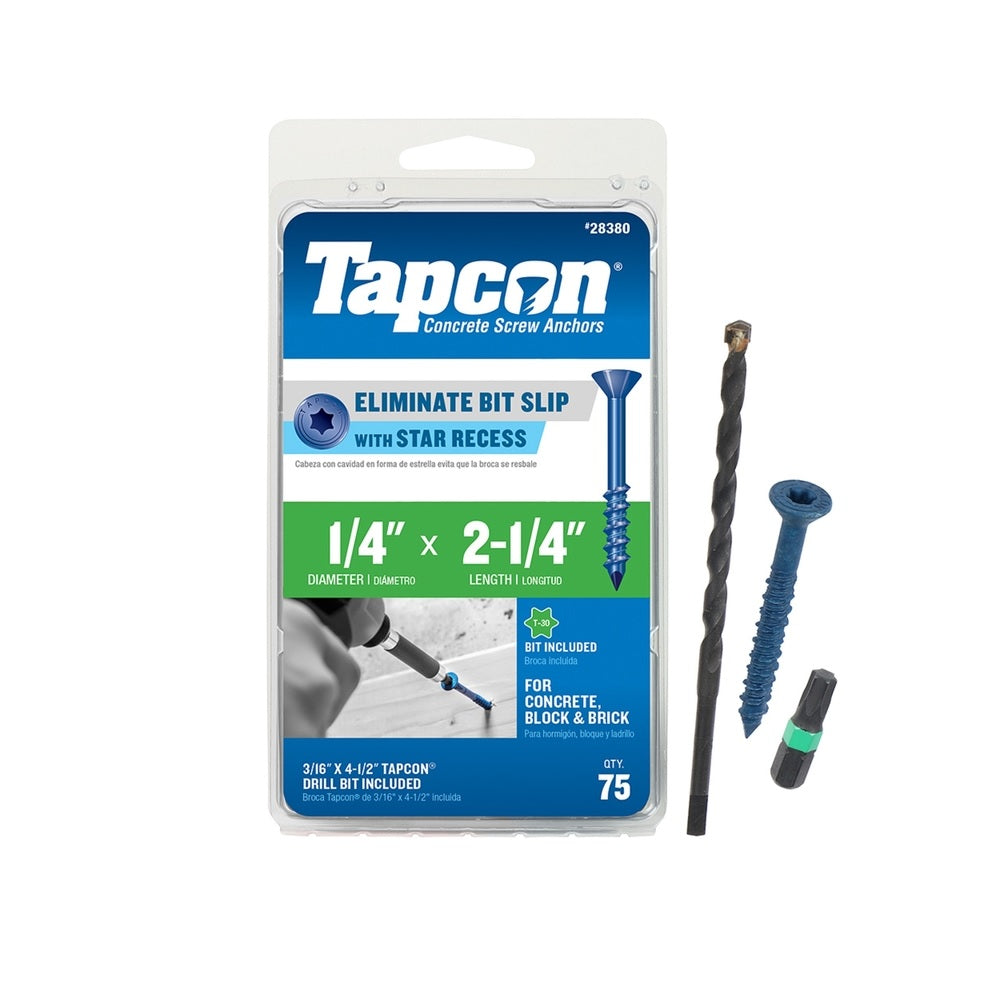 Tapcon 28380 Star Flat Head Concrete Screws, 2-1/4", 75 pk