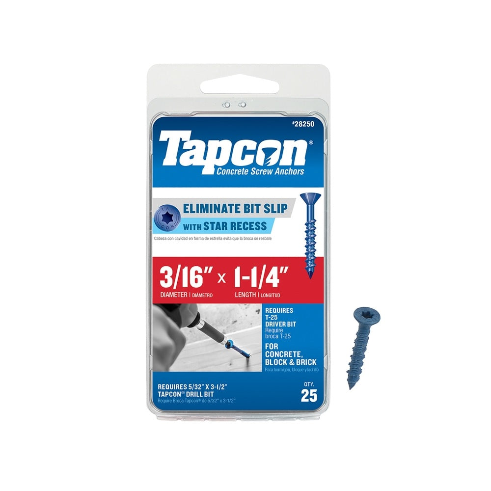 Tapcon 28250 Star Flat Head Concrete Screws, 1-1/4", Steel