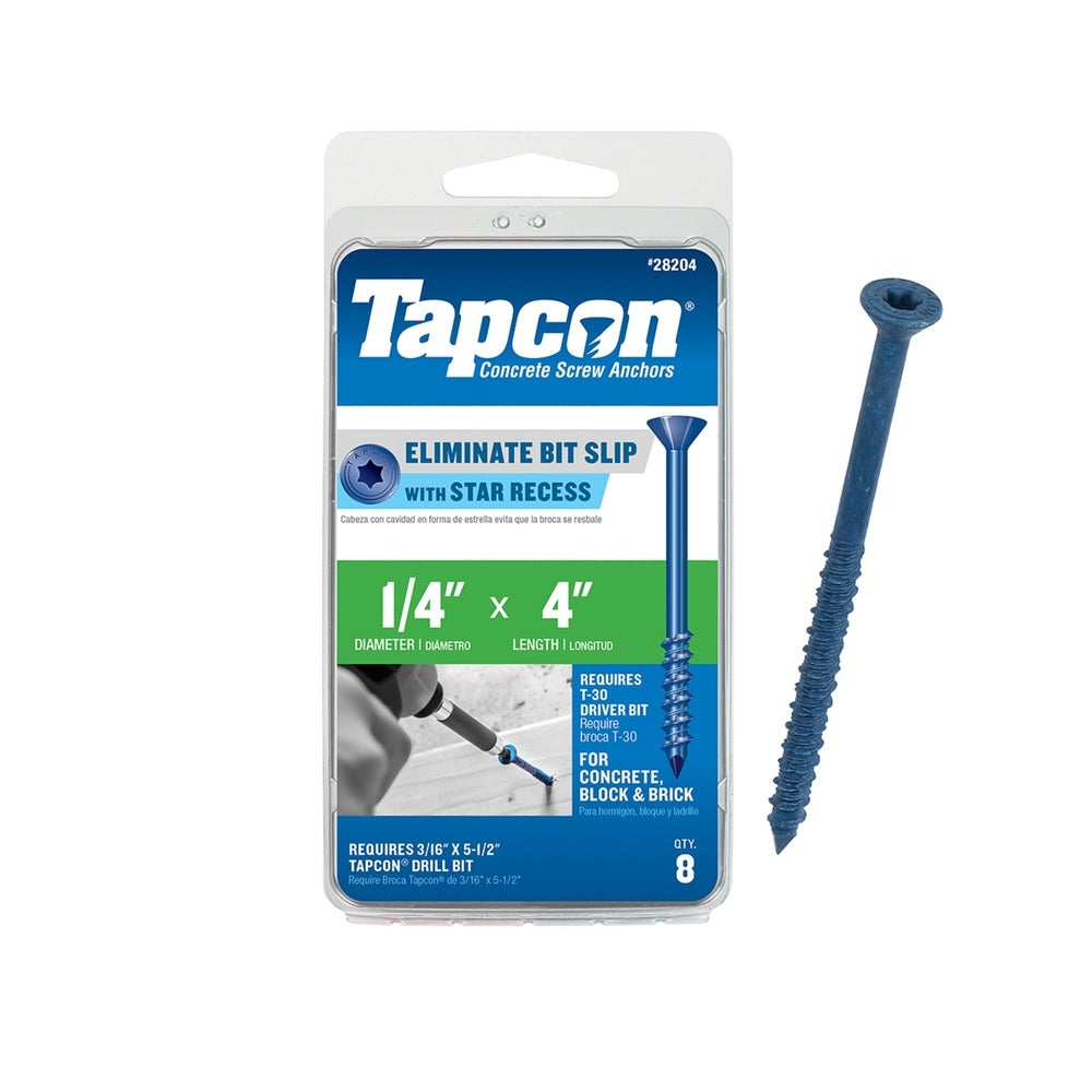 Tapcon 28204 Star Flat Head Concrete Screws, 4", Steel