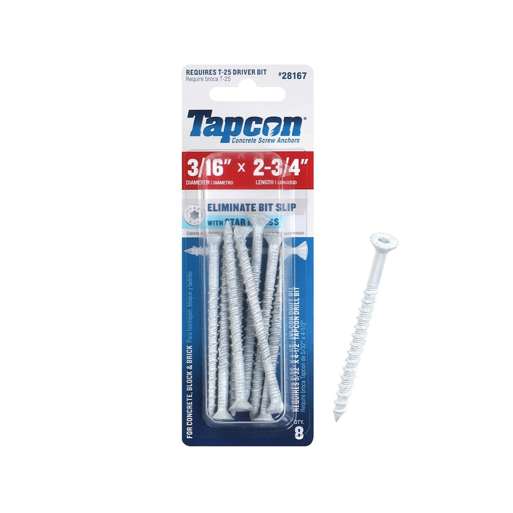 Tapcon 28167 Star Flat Head Concrete Screws, 2-3/4", White