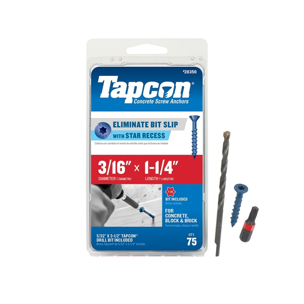 Tapcon 28350 Star Flat Head Concrete Screws, 1-1/4", Steel