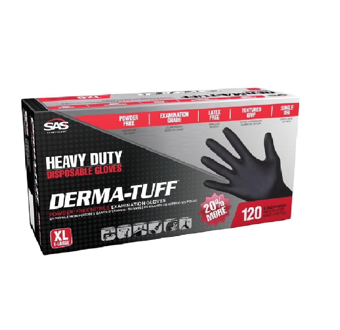 SAS Safety 66584 Derma-Tuff Disposable Gloves, Black