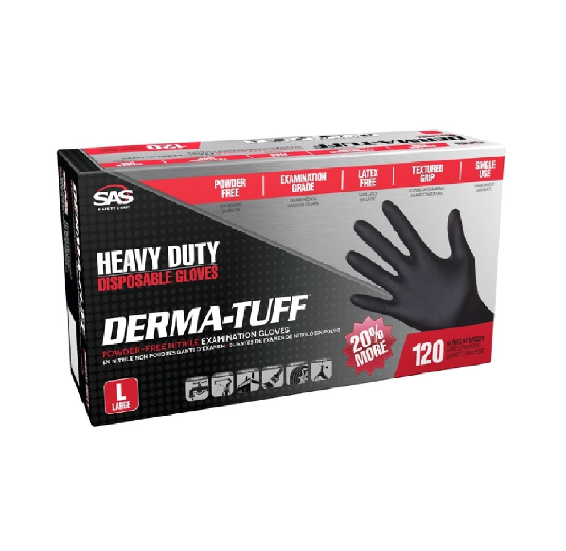 SAS Safety 66583 Derma-Tuff Disposable Gloves, Black