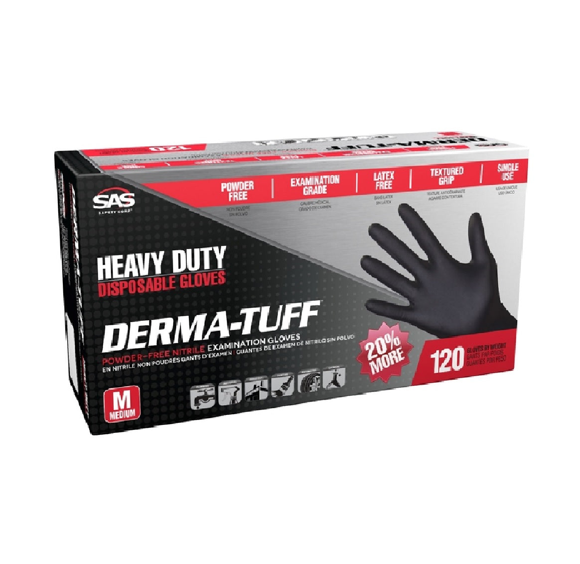 SAS Safety 66582 Derma-Tuff Disposable Gloves, Medium