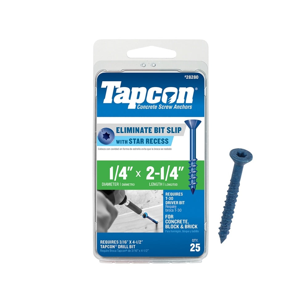 Tapcon 28280 Star Flat Head Concrete Screws, 2-1/4", Steel
