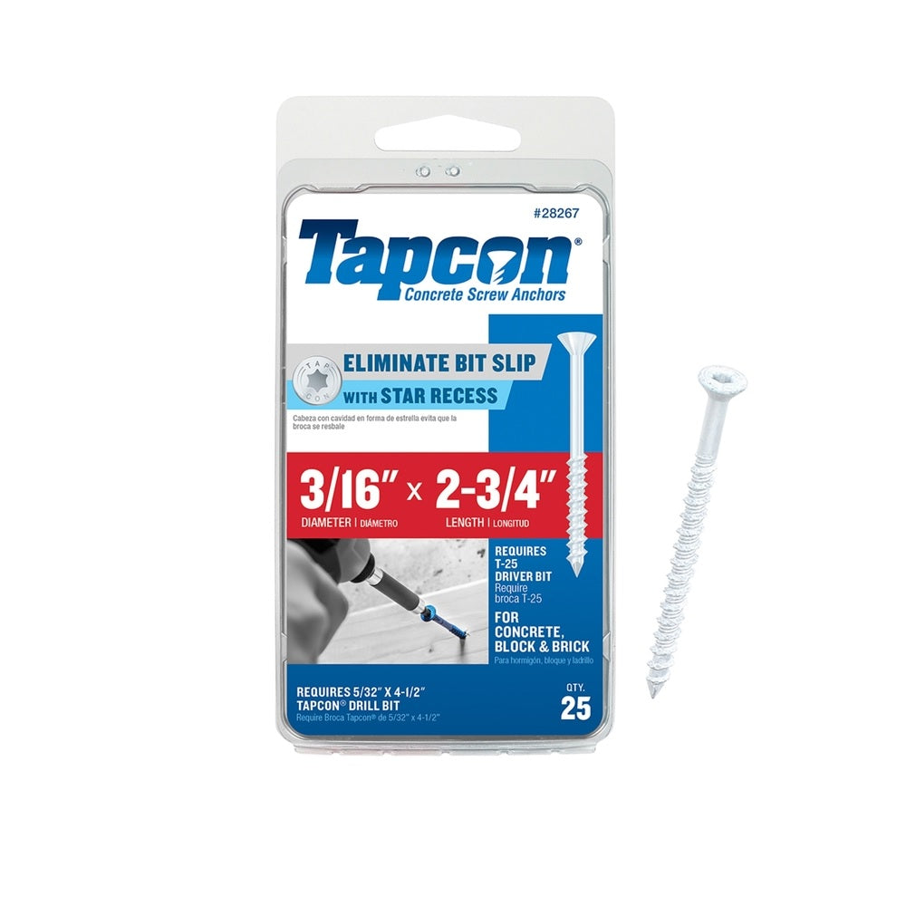 Tapcon 28267 Star Flat Head Concrete Screws, 2-3/4", Steel