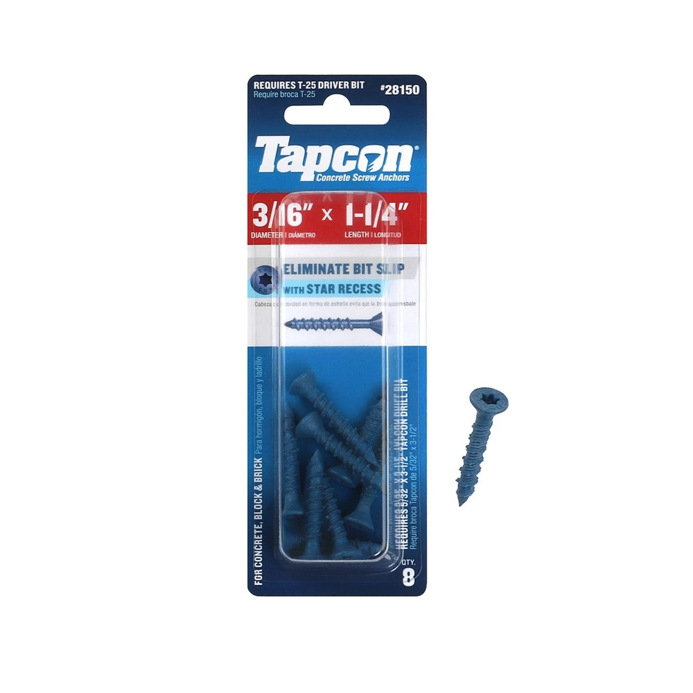 Tapcon 28150 Star Flat Head Concrete Screws, 1-1/4", Steel