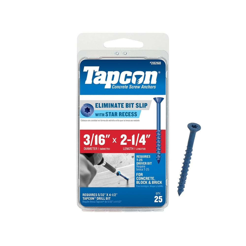 Tapcon 28260 Star Flat Head Concrete Screws, 2-1/4", Steel