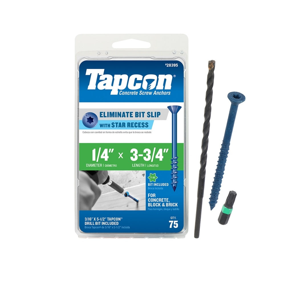 Tapcon 28395 Star Flat Head Concrete Screws, 3-3/4", Steel