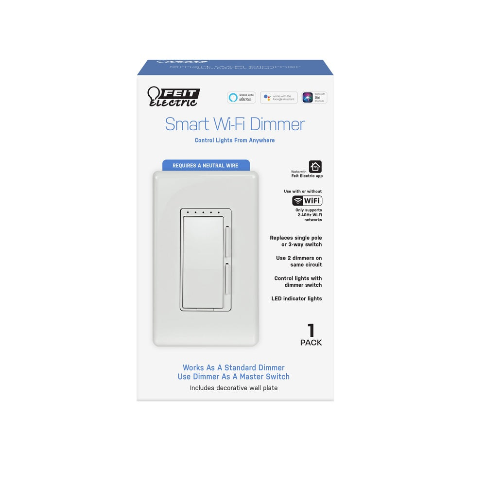 Feit Electric DIM/WIFI Smart Dimmer Switch, White, 150 watt