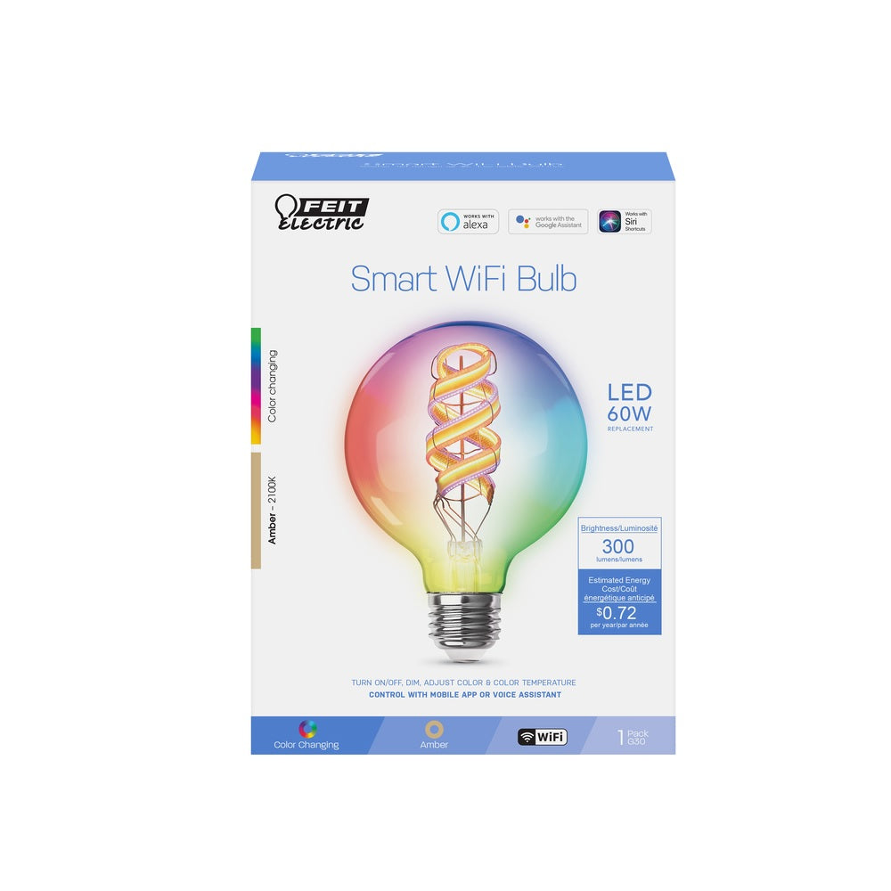 Feit Electric G3060/RGBWFILAG E26 LED Smart Bulb, 60 Watt