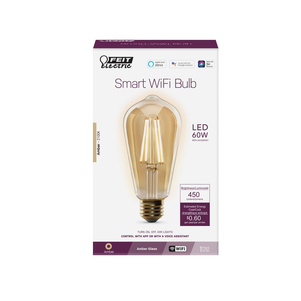 Feit Electric ST1960/FIL/AG E26 LED Smart Bulb, Amber, 60 Watt