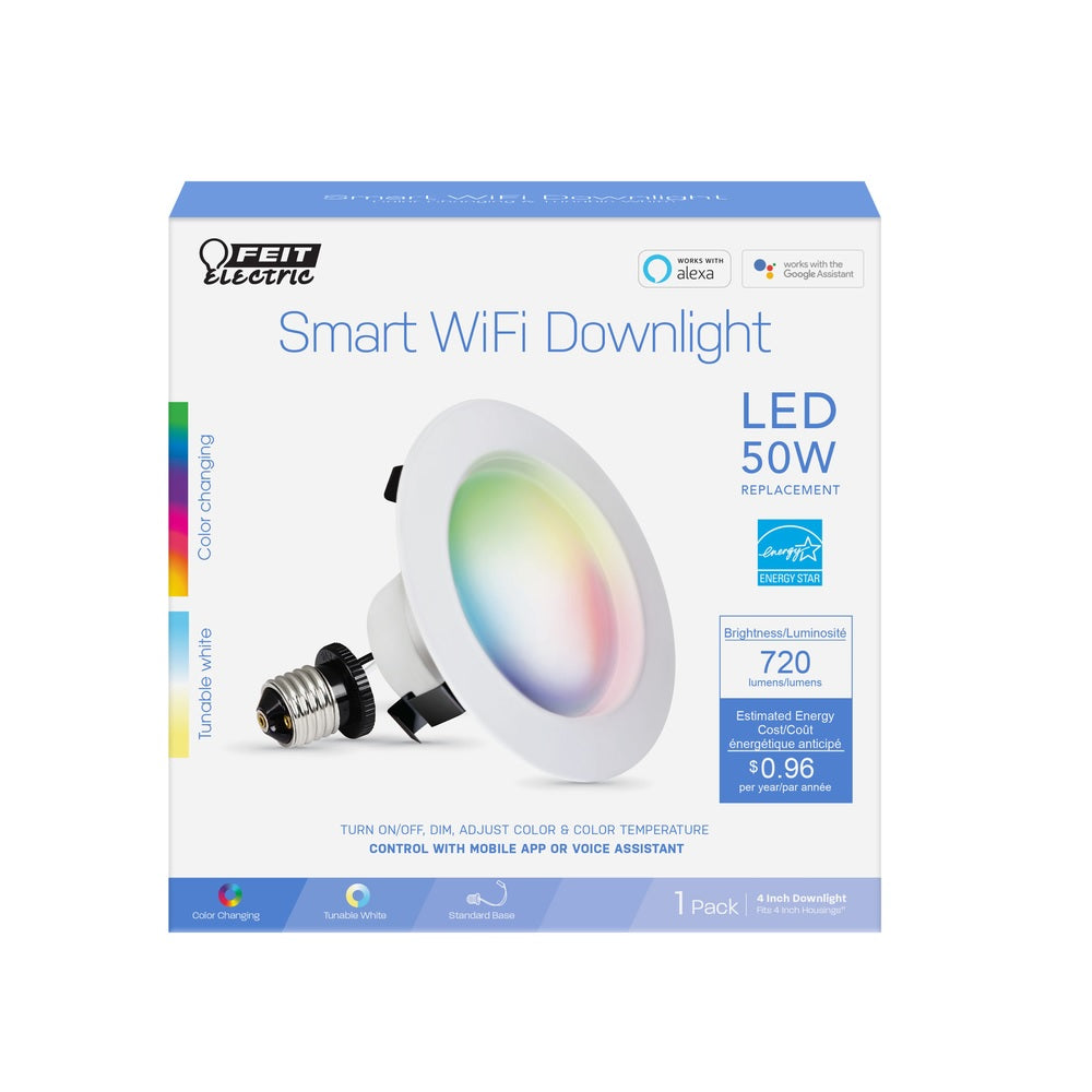 Feit Electric LEDR4/RGBW/AG LED Dimmable Recessed Downlight, White, 8 watt