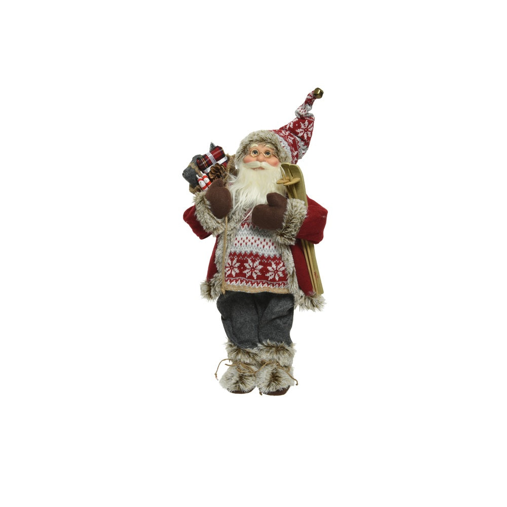 Decoris 612010 Santa With Skies and Pinecone, Polyester