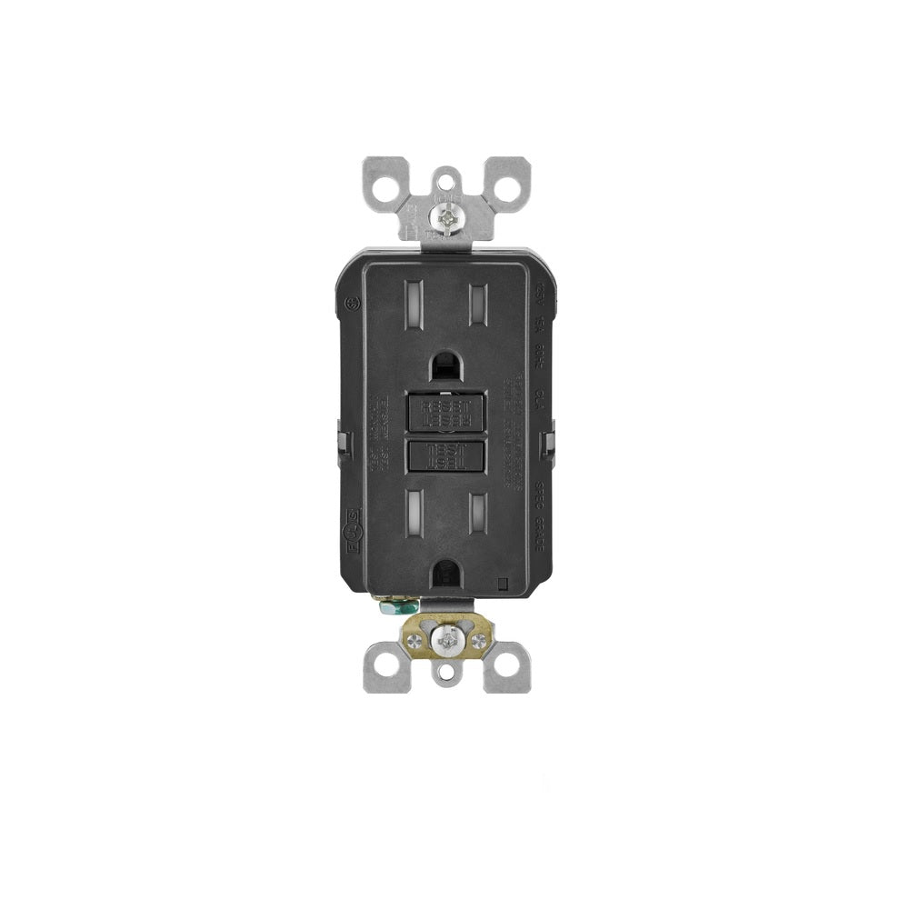 Leviton GFTR1-KE Smartlock Duplex GFCI Outlet, Black, 15 amps