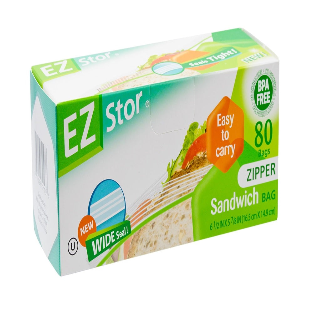 EZ-Stor 074027721033 Sandwich Food Storage Bag, Clear, Plastic