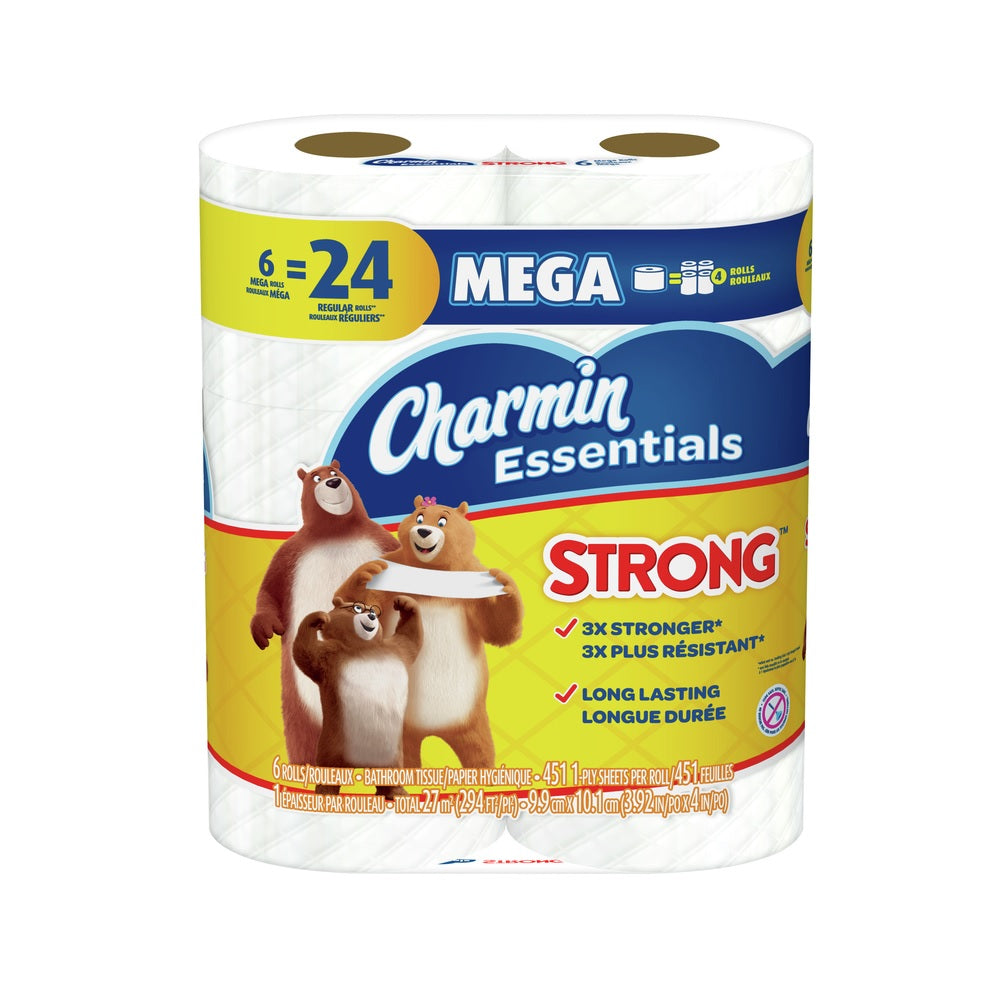Charmin 97342 Essentials Strong Toilet Paper, White, 6 roll