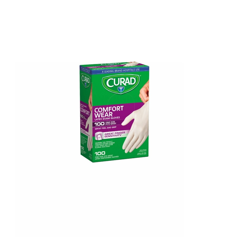 Curad CUR4125R Disposable Exam Gloves, White, Latex