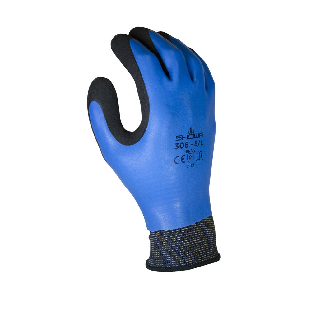 Showa 306S-06 Foam Latex Coated Gloves, Black/Blue, Small