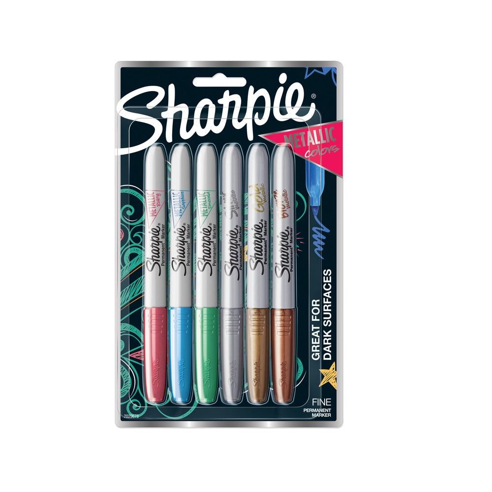 Sharpie 2029678 Fine Point Metallic Pen Assorted, 6 pk