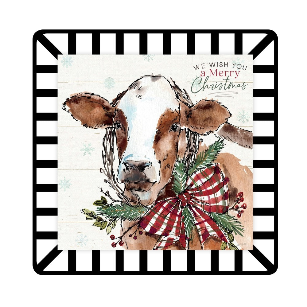 P Graham Dunn ACE-510045A1 We Wish You A Merry Christmas Cow Wall Decor, Multicolored