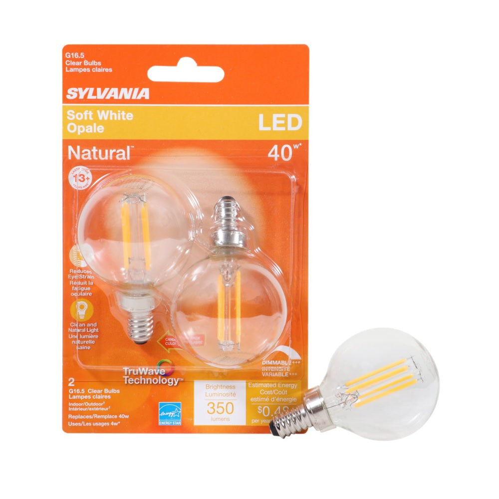 Sylvania 40784  G16.5 LED Bulb, Clear, 350 Lumens