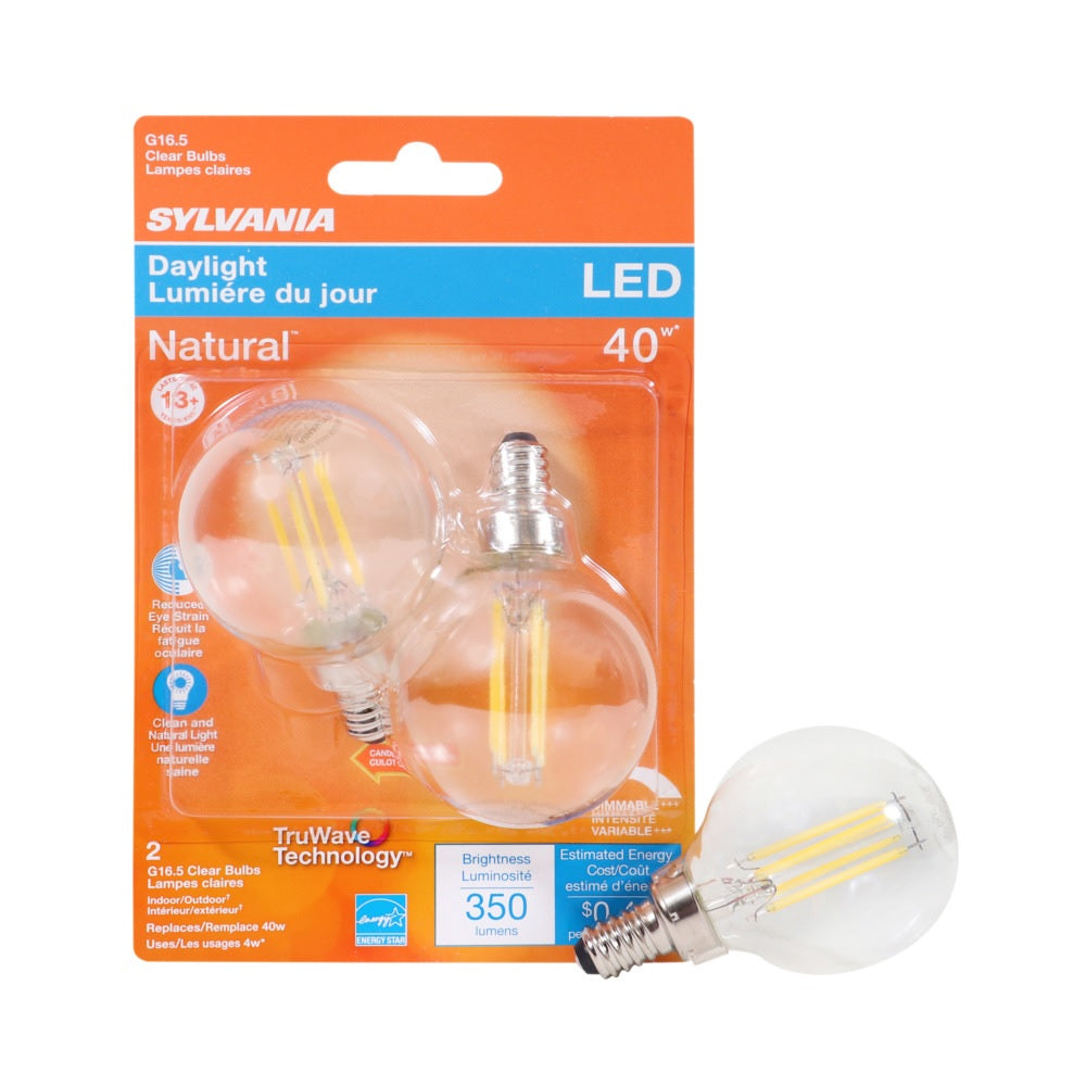 Sylvania 40849 G16.5 LED Bulb, Clear, 350 Lumens