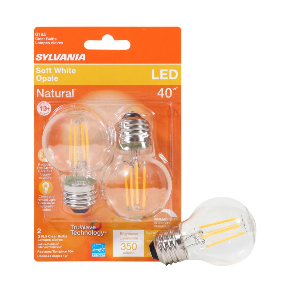 Sylvania 40848 G16.5 LED Bulb, Clear, 350 Lumens