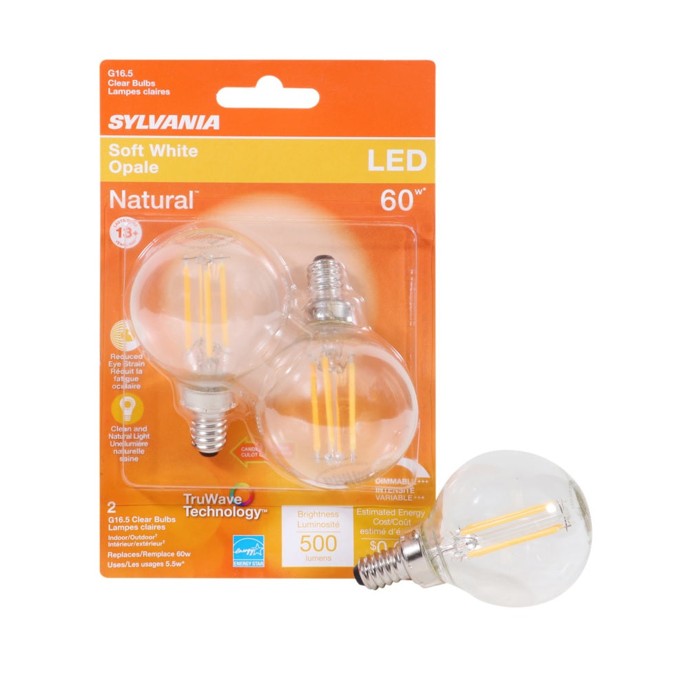 Sylvania 40852 G16.5 LED Bulb, Clear, 500 Lumens