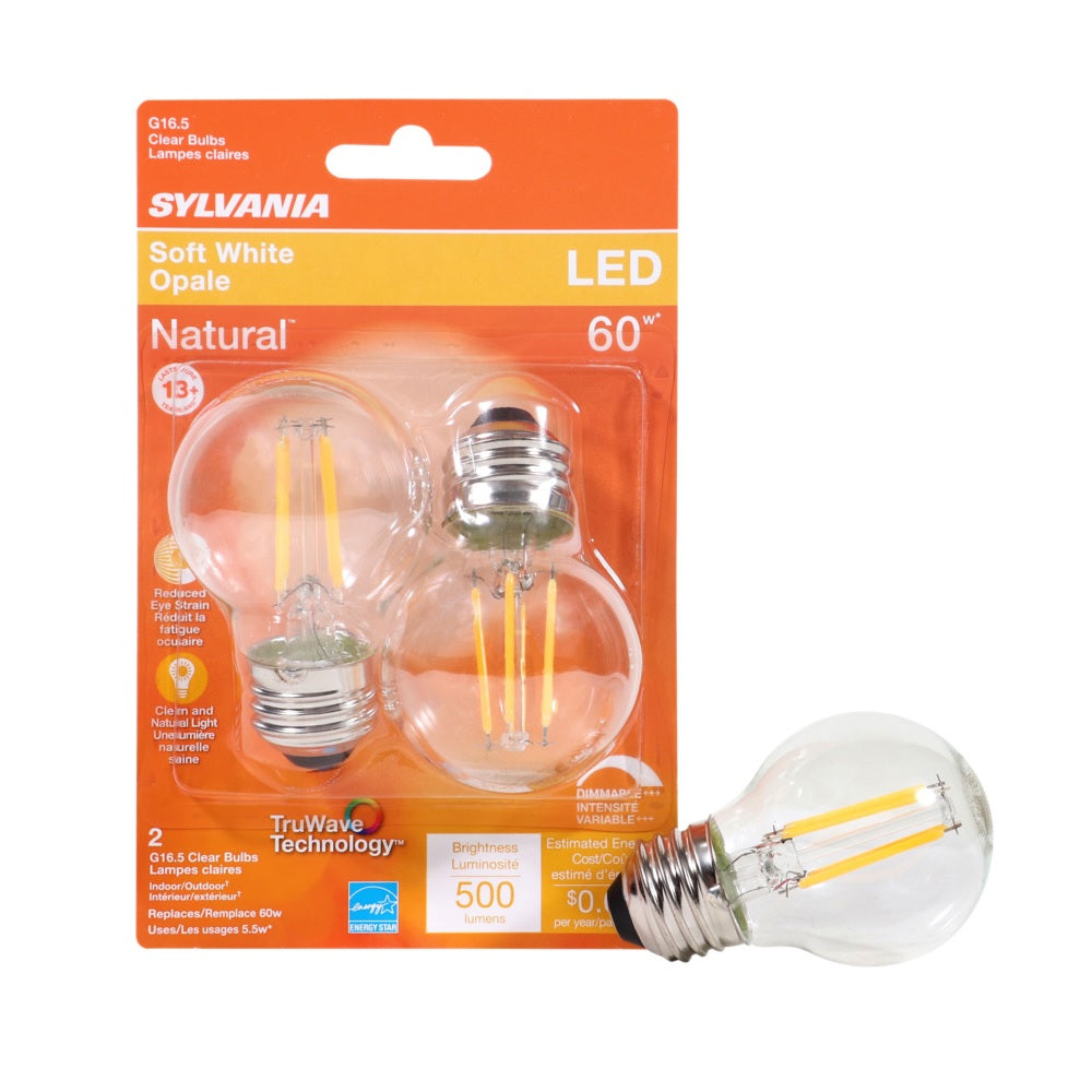 Sylvania 40850 G16.5 LED Bulb, Clear, 500 Lumens