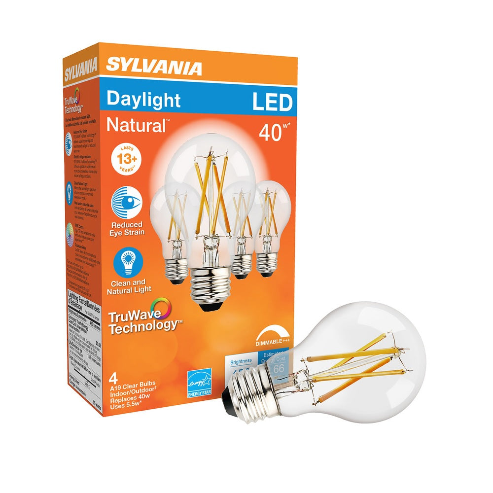 Sylvania 49826 A19 LED Bulb, Clear, 450 Lumens