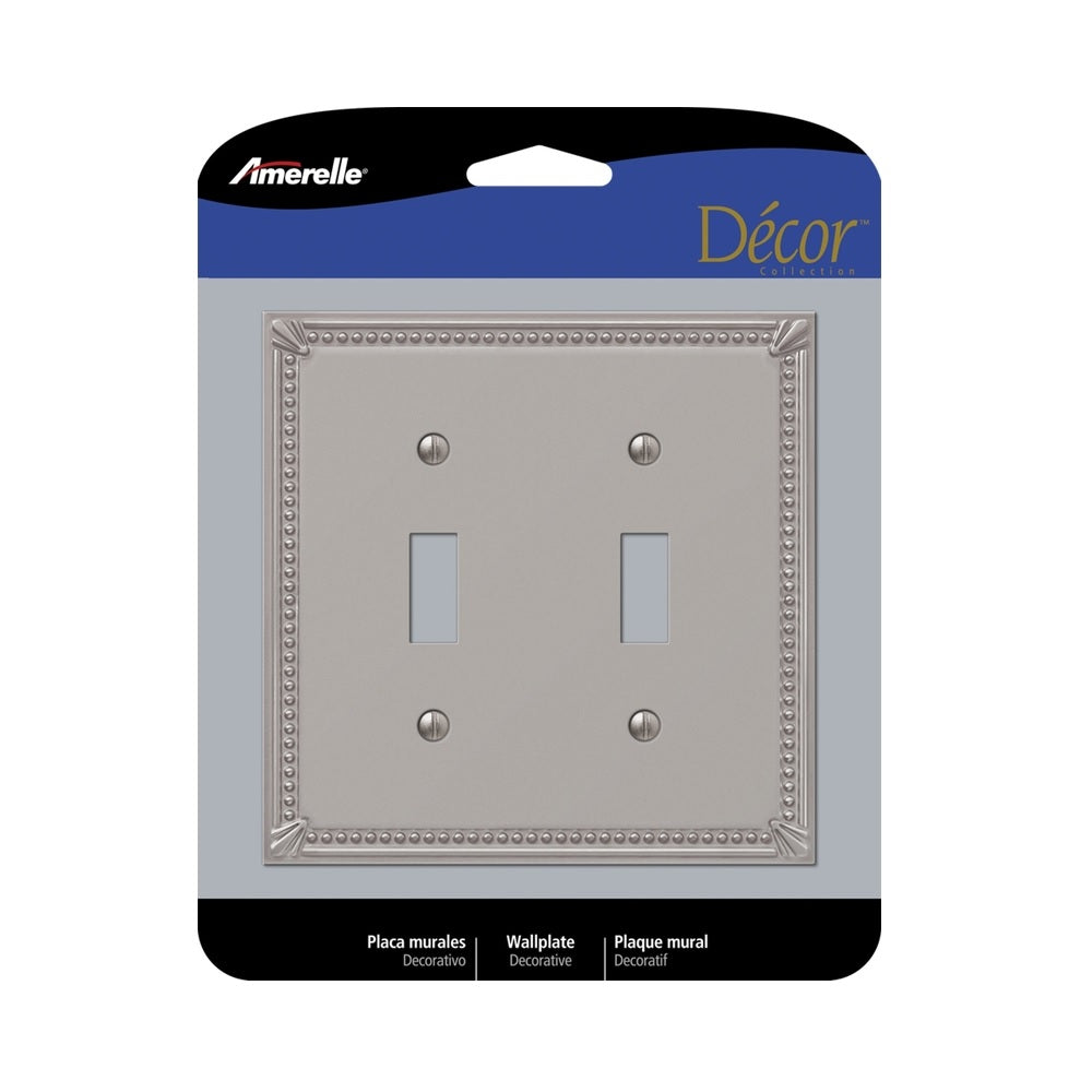 Amerelle 74TTBN 2 gang Metal Toggle Wall Plate, Metal, Gray