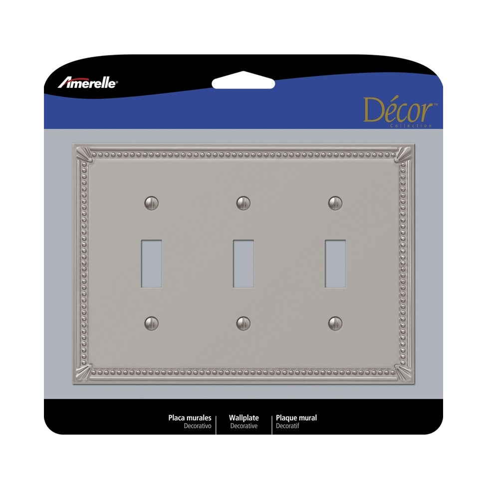 Amerelle 74TTTBN 3 gang Toggle Wall Plate, Metal, Gray