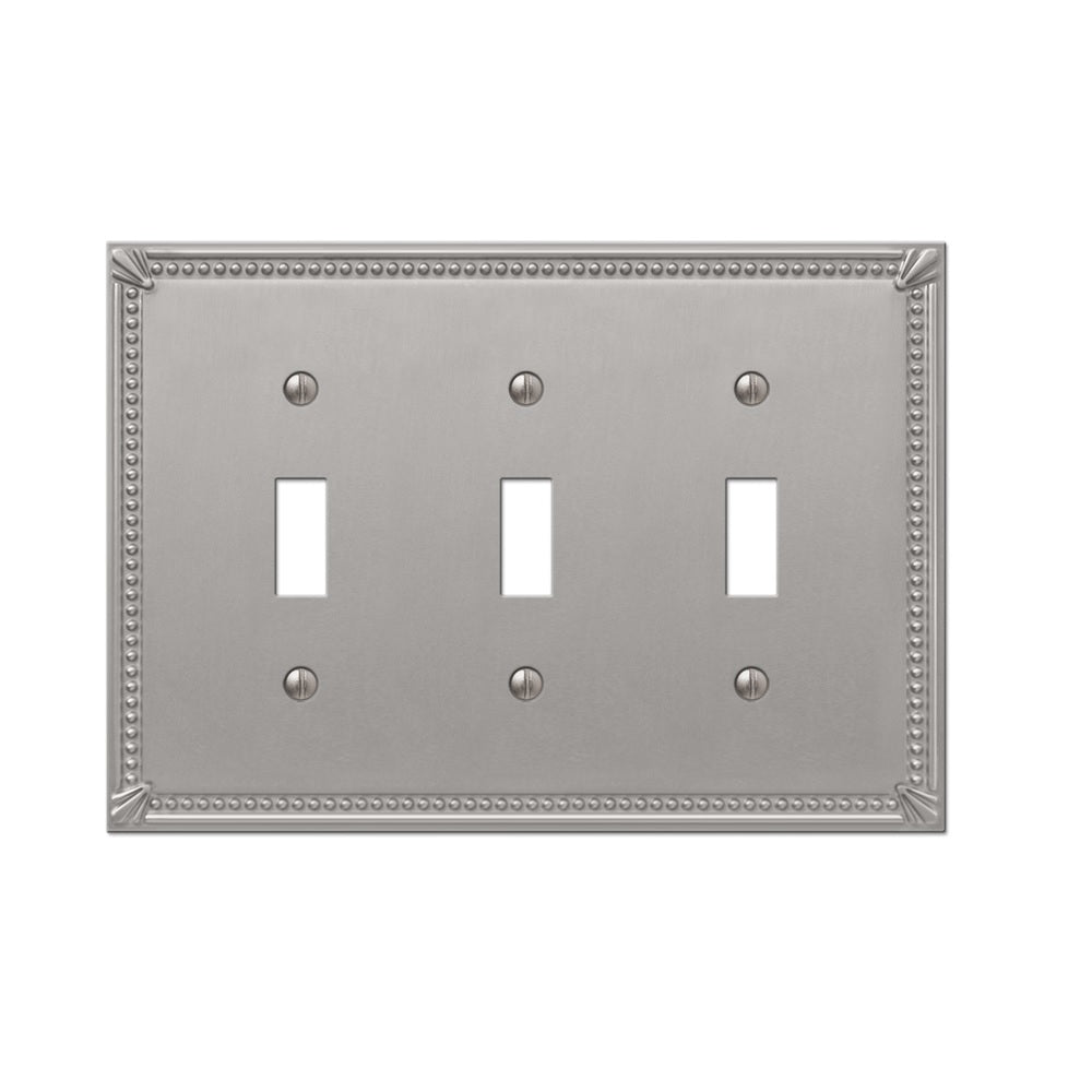 Amerelle 74TTTBN 3 gang Toggle Wall Plate, Metal, Gray