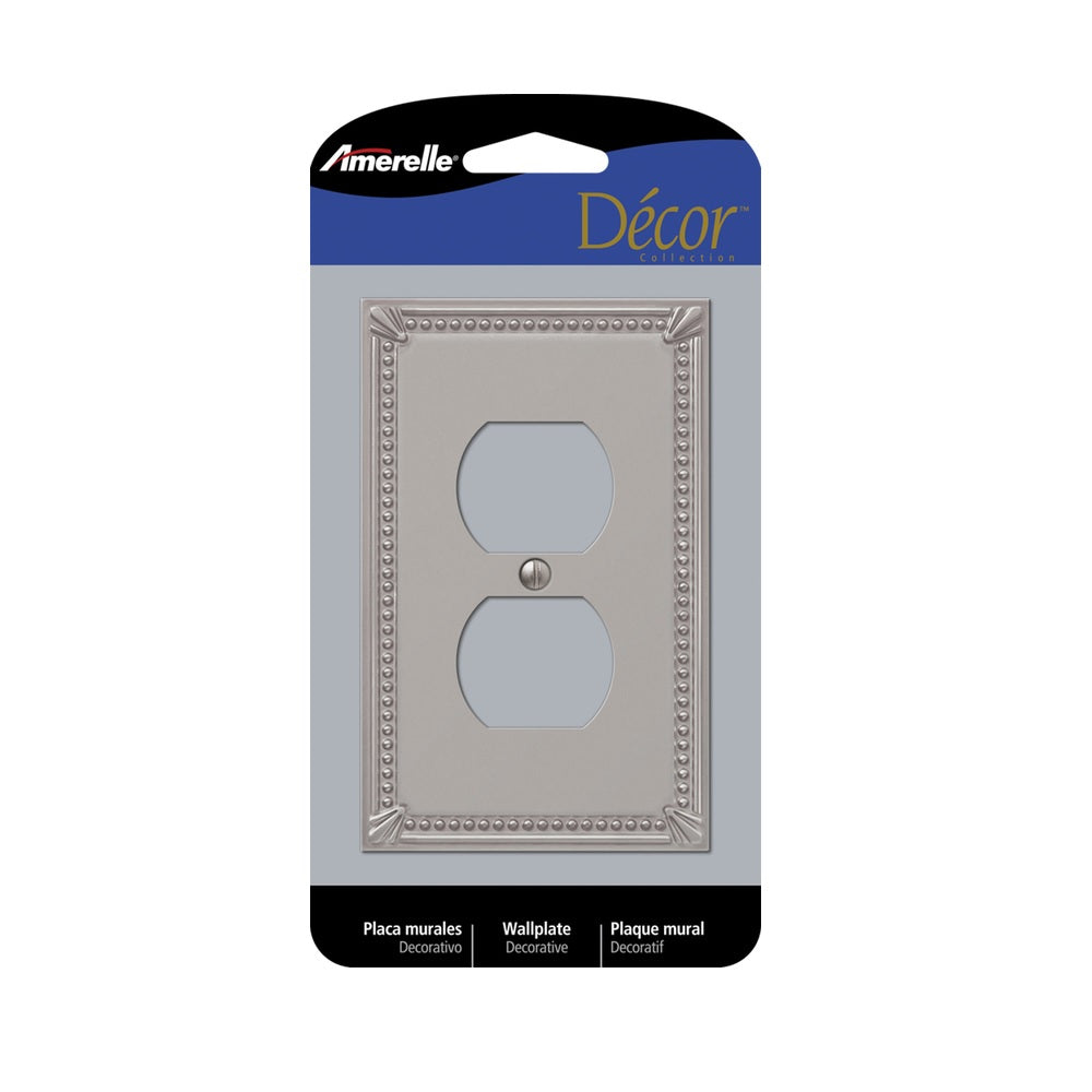 Amerelle 74DBN 1 gang Duplex Outlet Wall Plate, Metal, Gray