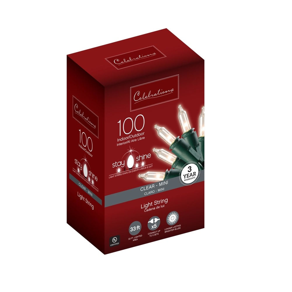 Celebrations 44793-71 Incandescent Mini Christmas Lights, 100 count