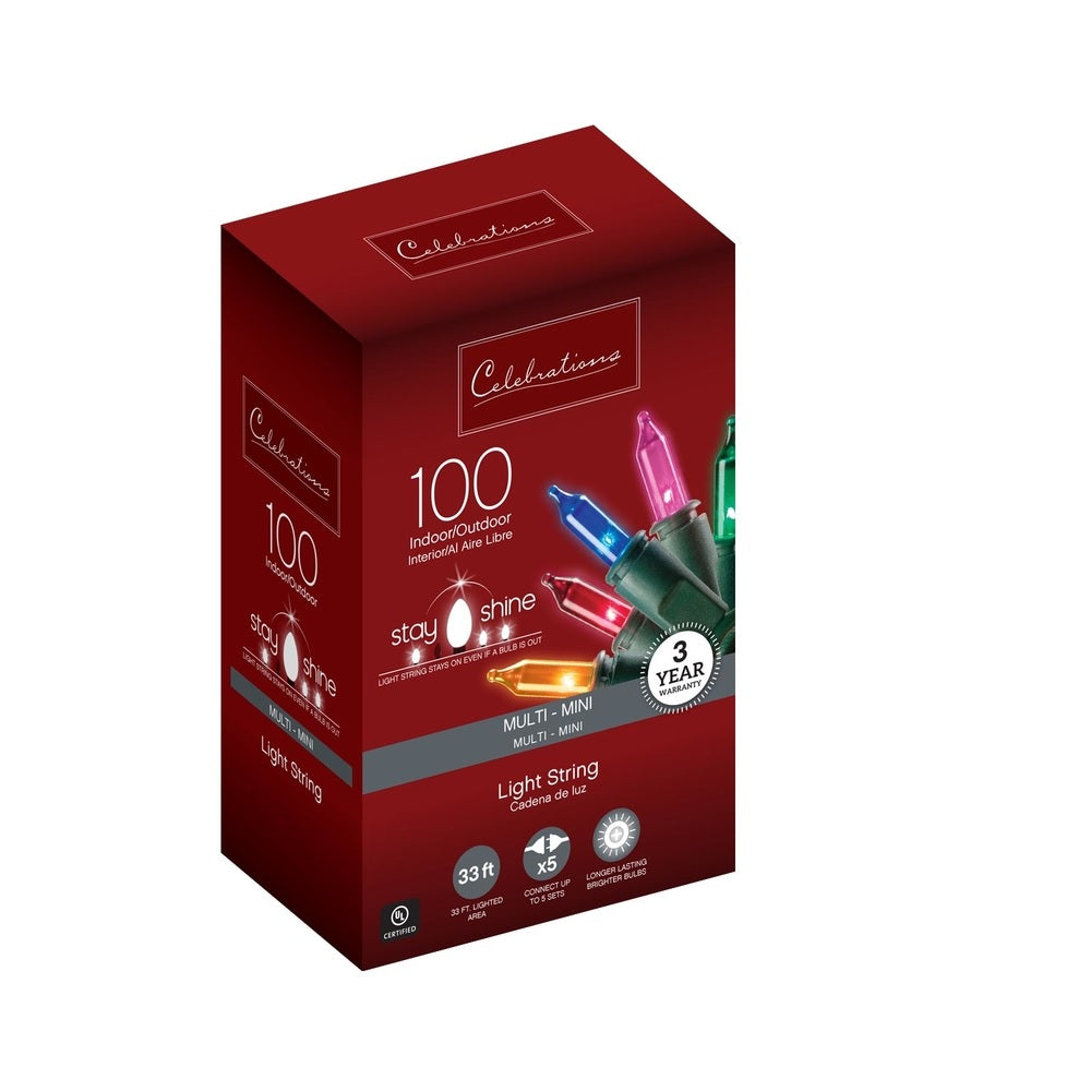 Celebrations 44794-71 Incandescent Mini Christmas Lights, 100 count