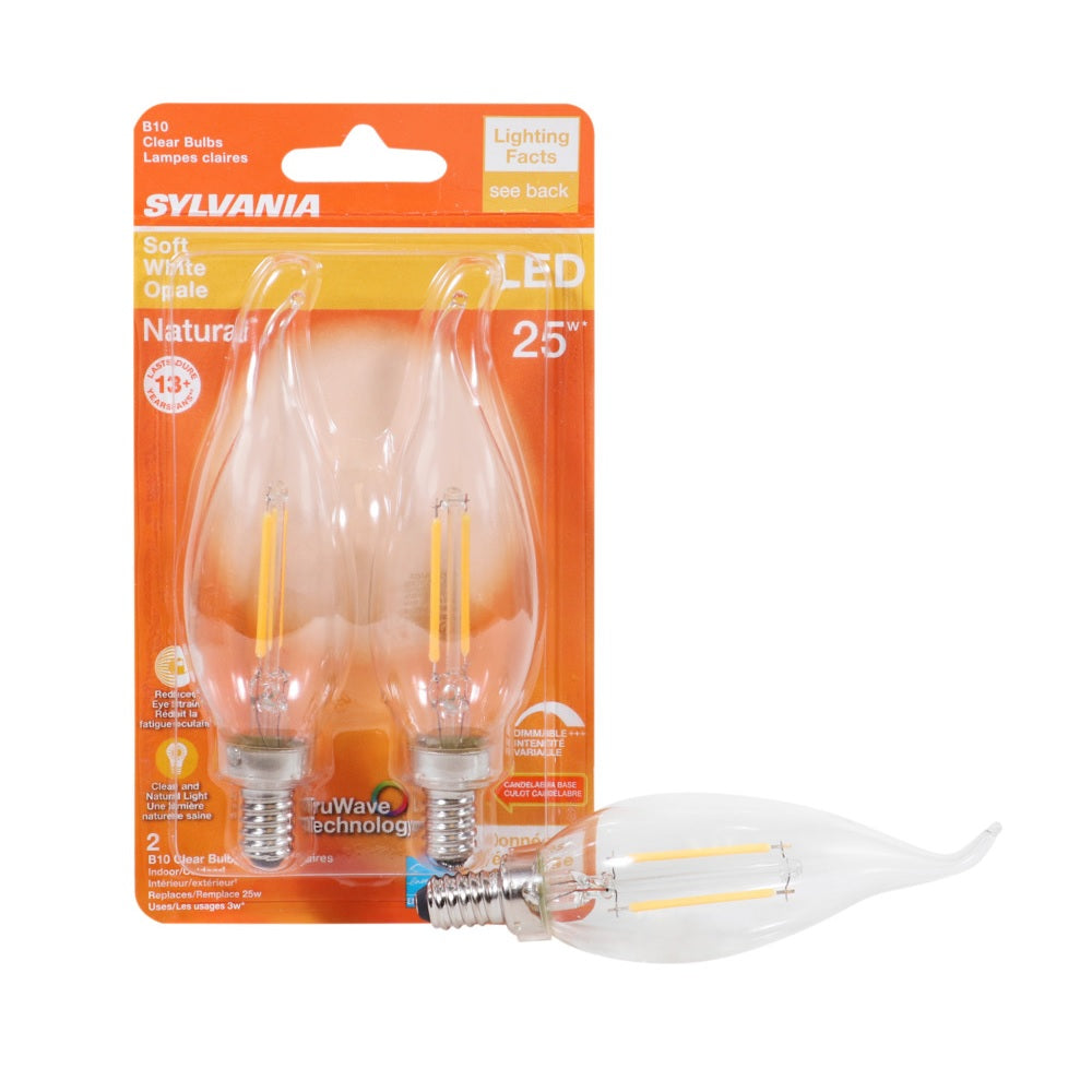 Sylvania 40854 B10 LED Dimmable Bulb, Clear, 2.5 Watts