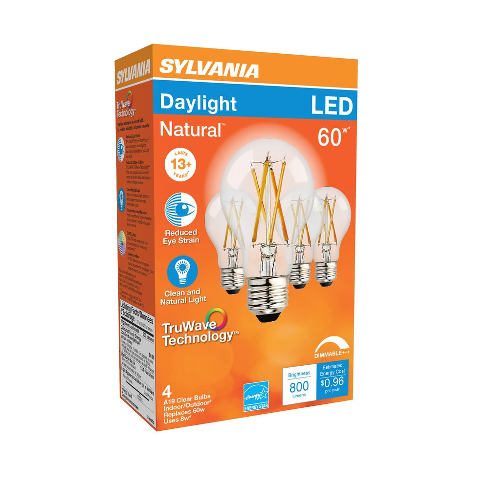 Sylvania 49827 A19 LED Dimmable Bulb, Clear, 8 Watt